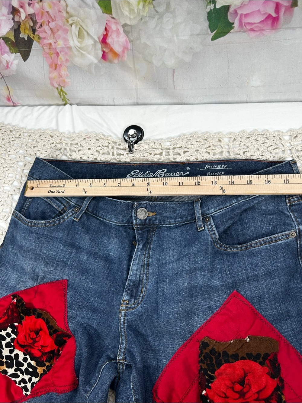 You Are Loved Bohemian Patchwork Jeans | Handmade Wearable Art | 14 - Picture 13 of 16